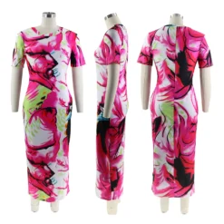 Summer Ladies Fitted Round Neck Painted Print Dress -Deals Toggenix Store b79b081efb108353