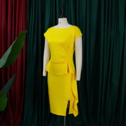 Women Summer Solid Pleated Ruffle Slit Bodycon Dress -Deals Toggenix Store b7efc6e494f47097