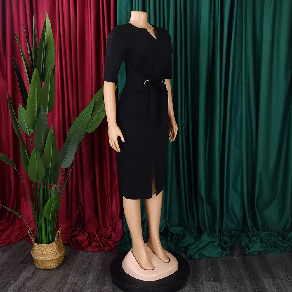 Women African V-Neck Solid Bodycon Dress 1 Women African V-Neck Solid Bodycon Dress