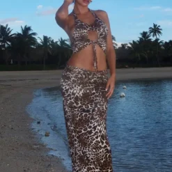 Summer Leopard Print Sexy Strappy Slim Fashion Long Skirt Set -Deals Toggenix Store b85ec2ec2b06d1f8