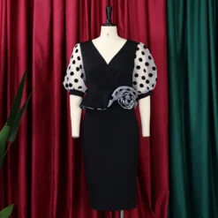 Plus Size Women'S Fashion Dot Mesh Patchwork V Neck Chic Career Bodycon Dress -Deals Toggenix Store b8885df2110c2fda