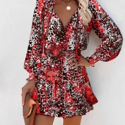 Spring Summer Long Sleeve V Neck Fashion Print Slim Waist Dress For Women -Deals Toggenix Store b93ddaa0eda856ba