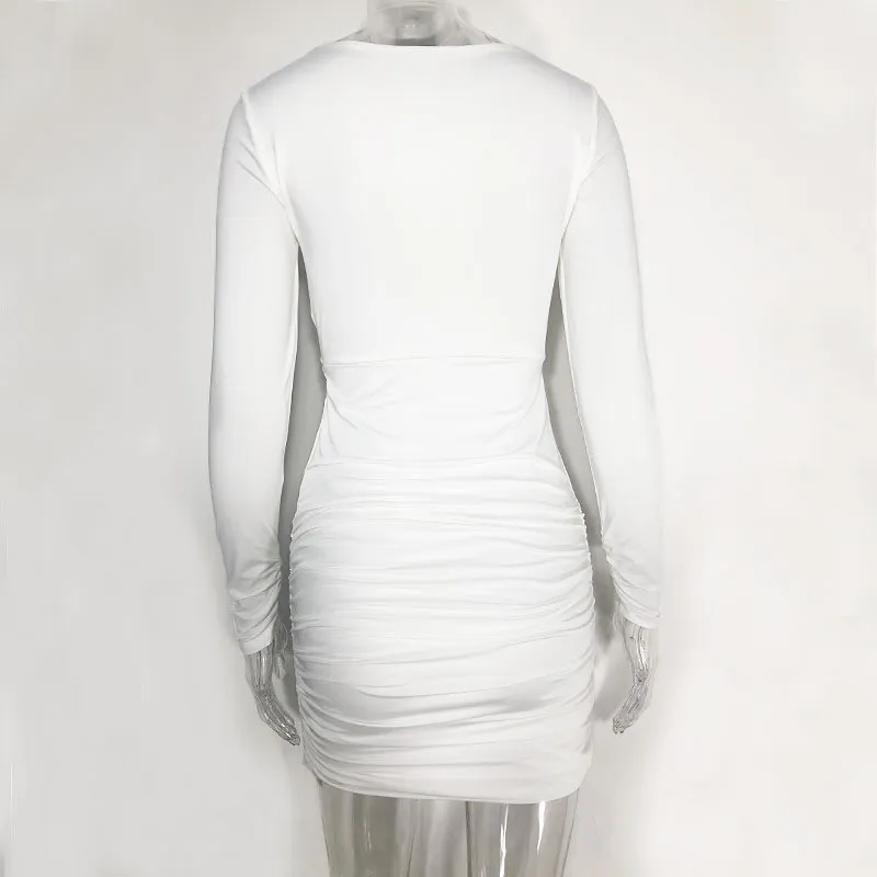 African Women Solid Color Sexy Party Sexy Long Sleeve Open Waist Ruched Mini Dress 3 African Women Solid Color Sexy Party Sexy Long Sleeve Open Waist Ruched Mini Dress - Image 3