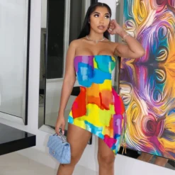 Strapless Print Dress Pleated Slit Tie Irregular Dress 18 Strapless Print Dress Pleated Slit Tie Irregular Dress -Deals Toggenix Store badc39826cb9ef67