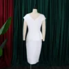 Women Summer White Formal O-Neck Short Sleeves Solid Slit Midi Sheath Office Dress