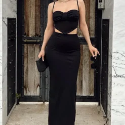 Summer Women's Solid Color Straps Camisole Fashion Bodycon Long Skirt Two Piece Set For Women