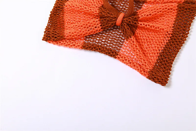 Summer Women's Sexy Hollow Contrast Color Strapless Tank Top High Waist Bodycon See-Through Skirt Set 5 Summer Women's Sexy Hollow Contrast Color Strapless Tank Top High Waist Bodycon See-Through Skirt Set - Image 5