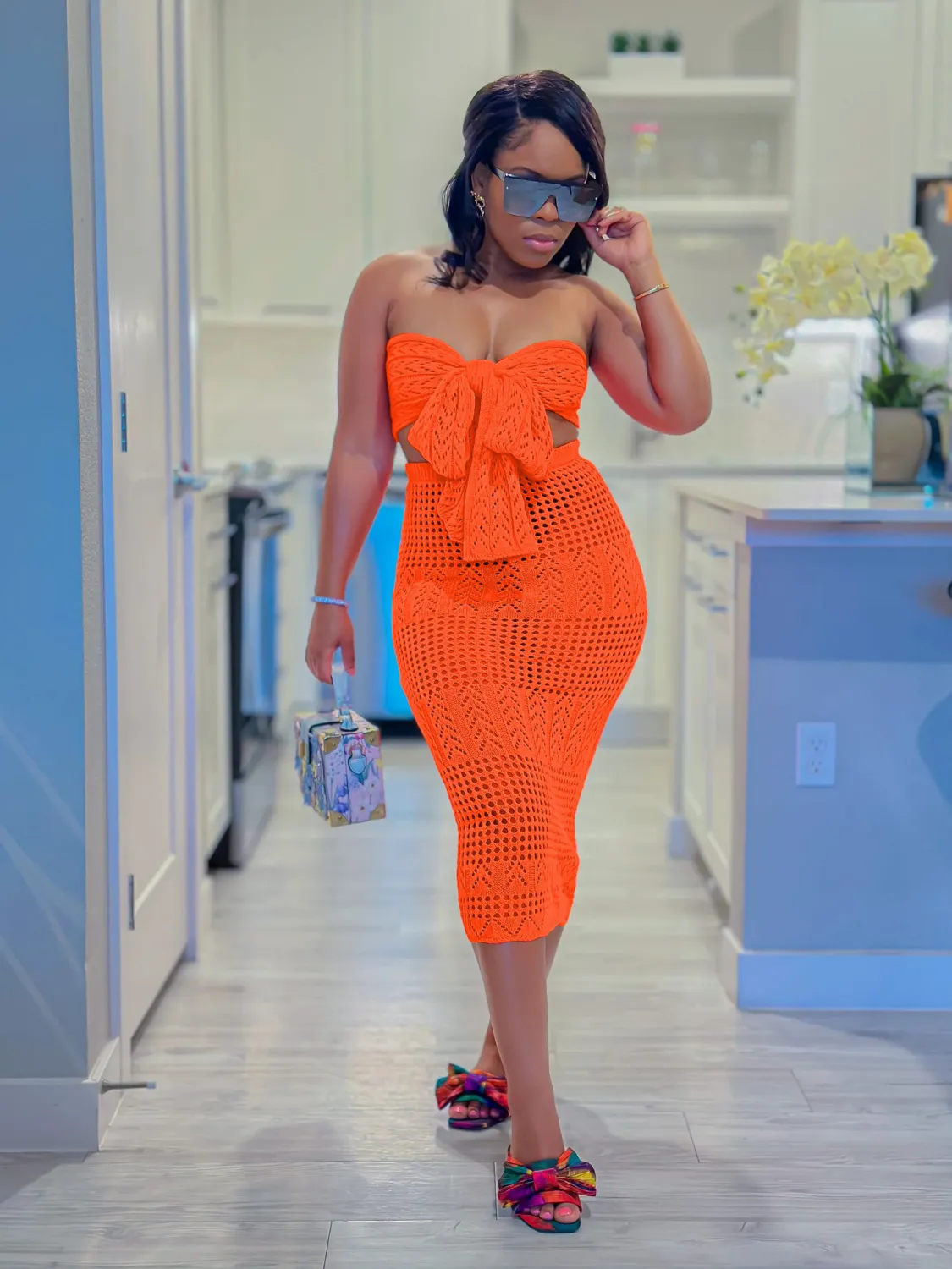 Women's Sexy Knitting Strapless Two Piece Skirt Set 1 Women's Sexy Knitting Strapless Two Piece Skirt Set