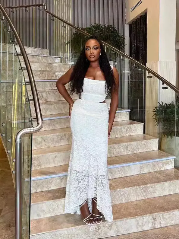 Women Sexy Pleated Top And Lace Skirt Two-piece Set 5 Women Sexy Pleated Top And Lace Skirt Two-piece Set - Image 5