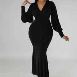 Long Sleeve V Neck Slim Chic Slim Waist Gown Fall Winter Women'S Dress -Deals Toggenix Store bc6c34d480b28efc