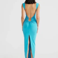 Beach Holidays Style Sexy V-Neck Metal Buckle Low Back Strap Long Dress -Deals Toggenix Store bd1daca53b5f9f80