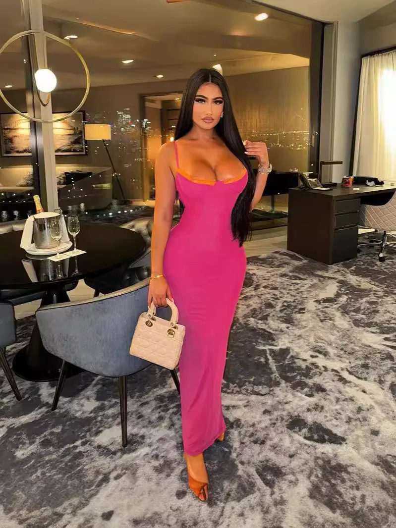 Women Summer Solid Sexy Suspender Backless Slit Bodycon Dress 13 Women Summer Solid Sexy Suspender Backless Slit Bodycon Dress - Image 13