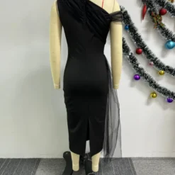 Mesh Patchwork Slash Shoulder Sleeveless Bodycon Dress -Deals Toggenix Store be1f3bdd83b36b89