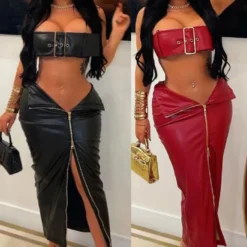 Sexy Leather Metal Buckle Tight Fitting Bodycon Skirt Set 23 Sexy Leather Metal Buckle Tight Fitting Bodycon Skirt Set -Deals Toggenix Store bf40968b90c377dc