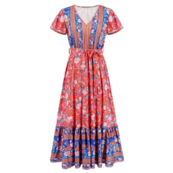 Women's Summer V-Neck Ruffle Sleeve Floral Print Long Dress 31 Women's Summer V-Neck Ruffle Sleeve Floral Print Long Dress -Deals Toggenix Store bf5cec627bf684e0