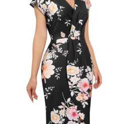 Women V-Neck Short Sleeve Pleated Floral Bodycon Dress -Deals Toggenix Store bffe4d256ce8a1f3