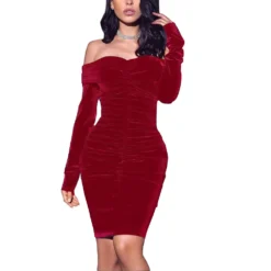 Women'S Autumn Dress Elegant Off Shoulder Velvet Long Sleeve Bodycon Dress Lazy Style Women'S Clothing -Deals Toggenix Store c00e3b5347e8d2fc