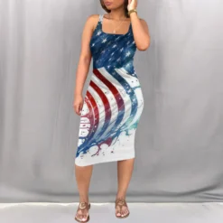 Print Strap Slim Sexy Midi Dress -Deals Toggenix Store c046799f4c12738b