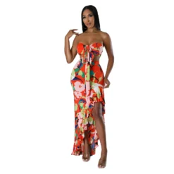 Women Summer Top And Ruffled Slit Skirt Two-piece Set -Deals Toggenix Store c0be149d27138119