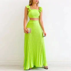 Women Solid Crop Top And High Waist Pleated Skirt Two-Piece Set 14 Women Solid Crop Top And High Waist Pleated Skirt Two-Piece Set -Deals Toggenix Store c0ec242a50a76abe