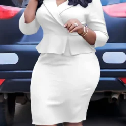 Plus Size African Women Turndown Collar Solid Ruffle Bodycon Dress -Deals Toggenix Store c17e914a7b91b124