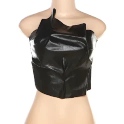 Summer Women Sexy Pu Leather Solid Strapless Fold Top 39 Summer Women Sexy Pu Leather Solid Strapless Fold Top -Deals Toggenix Store c23336aff3d968ed