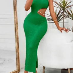 Women Summer Solid Casual Round Neck Off-Shoulder Cut Out Sexy Maxi Dress -Deals Toggenix Store c34ccb835dc221e1