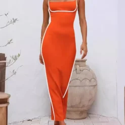 Women Sexy Contrast Color Suspender Dress