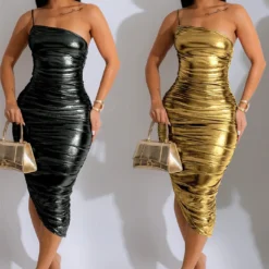 Fashion Women's Solid Color Sexy Slash Shoulder Pleated Dress -Deals Toggenix Store c41844a1947cdb40