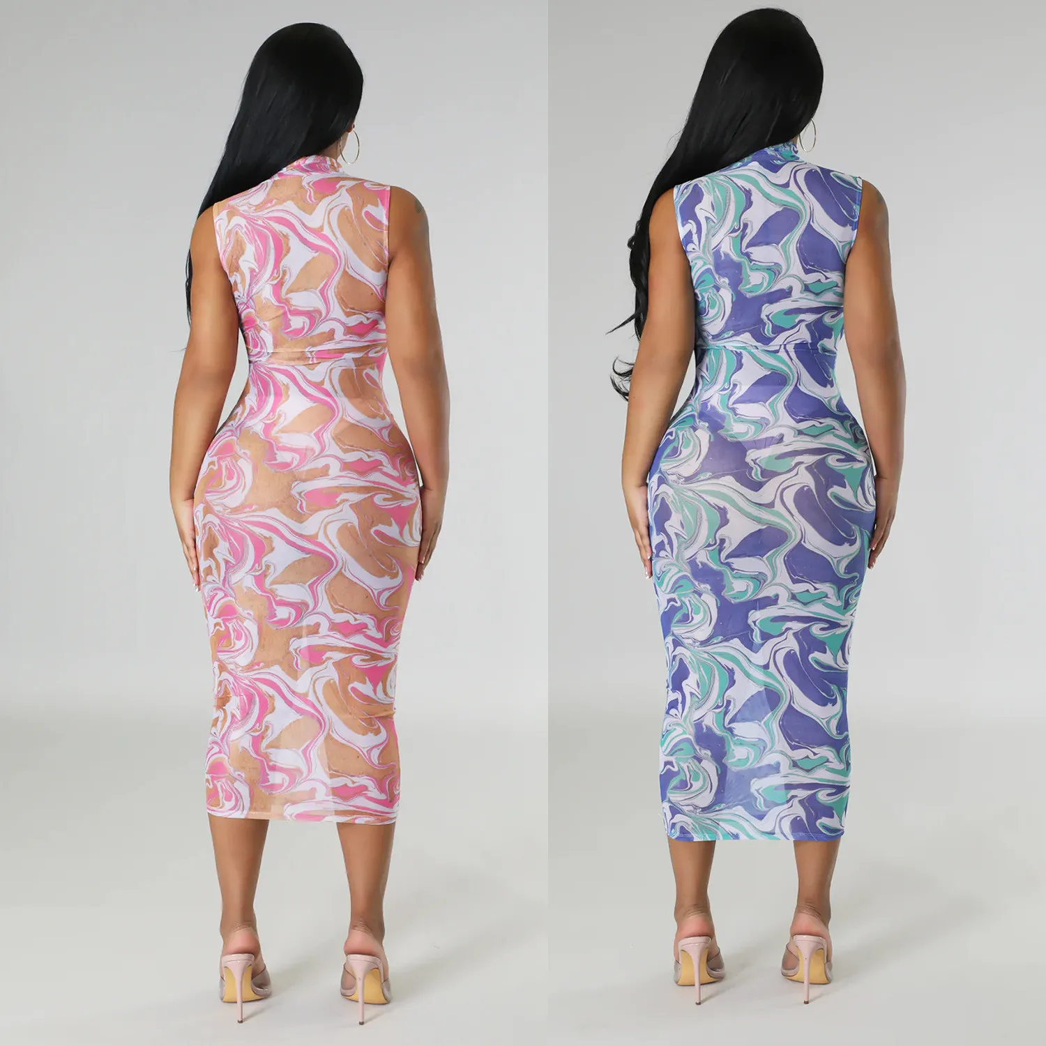 Summer Women's Fashion Sexy Mesh See-Through Print Dress For Women 6 Summer Women's Fashion Sexy Mesh See-Through Print Dress For Women - Image 6