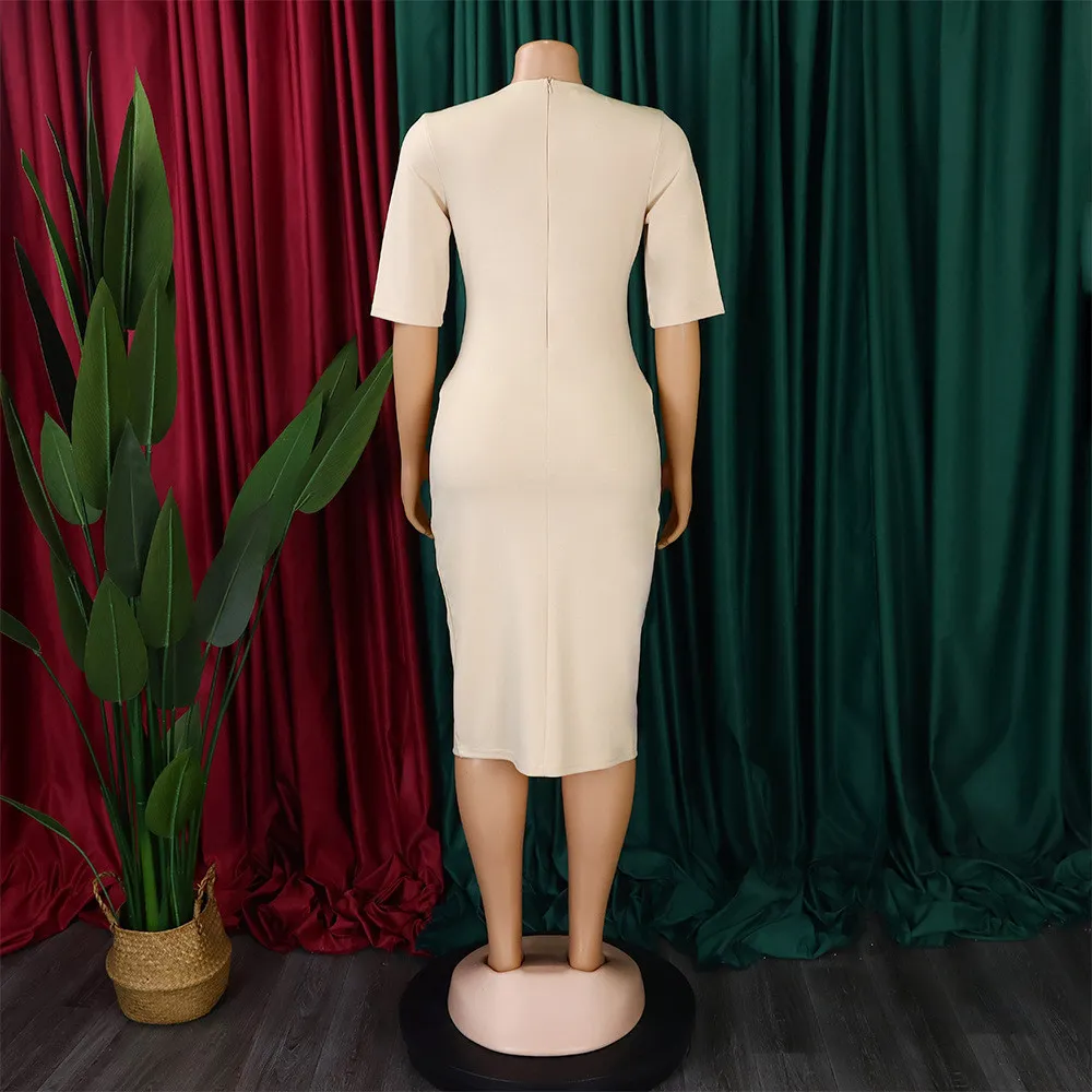 Women African V-Neck Solid Bodycon Dress 5 Women African V-Neck Solid Bodycon Dress - Image 5