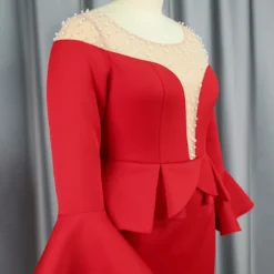 Round Neck See-Through Beaded Flare Sleeve Sexy Peplum Dress -Deals Toggenix Store c5255d5e7c591842