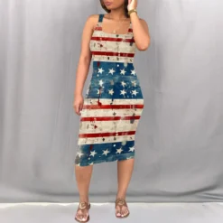 Print Strap Slim Sexy Midi Dress -Deals Toggenix Store c596722f4c9a50c8