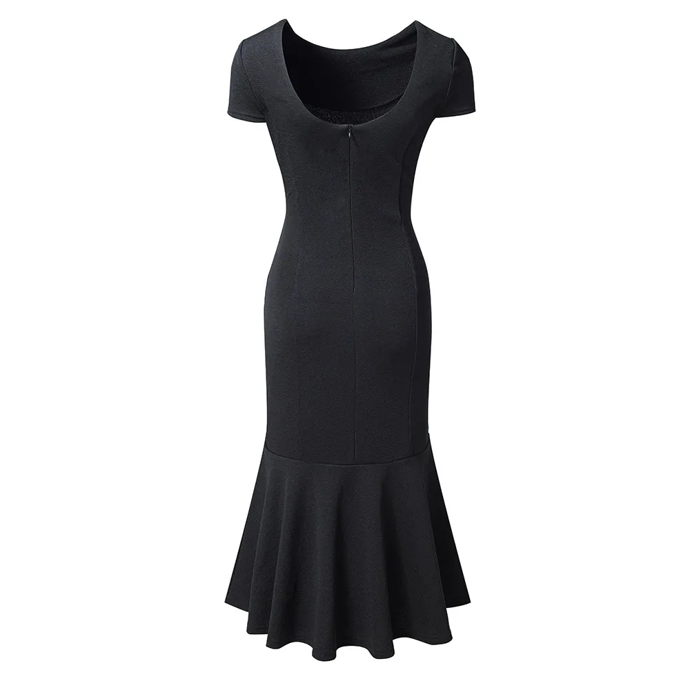 Women's Chic Career Slim Bodycon Round Neck Midi Dress 11 Women's Chic Career Slim Bodycon Round Neck Midi Dress - Image 11