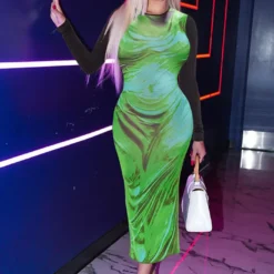 Women's Spring And Summer Fashion Round Neck Printed Long Sleeve Slim Waist Bodycon Dress -Deals Toggenix Store c60e5099d0119538