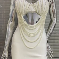 Gorgeous Beaded Sexy Cutout Strap Elegant Chic White Bandage Evening Gown