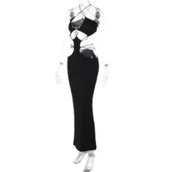 Women's Summer Sexy Low Cut Hoop Patchwork Halter Neck Low Back Slit Dress -Deals Toggenix Store c6ba33c0422ec463