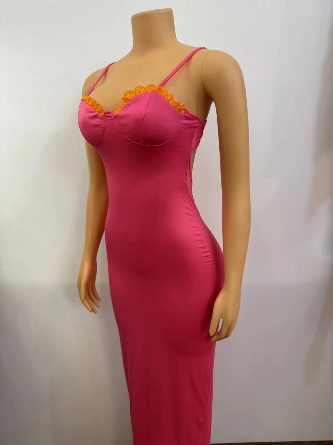 Women Summer Solid Sexy Suspender Backless Slit Bodycon Dress 2 Women Summer Solid Sexy Suspender Backless Slit Bodycon Dress - Image 2