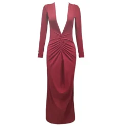 Women's Long-Sleeved Sexy Deep V-Neck Pleated Slim Long Dress 32 Women's Long-Sleeved Sexy Deep V-Neck Pleated Slim Long Dress -Deals Toggenix Store c71d9f1ce957c147