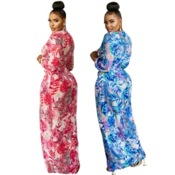 Women Sexy V-Neck Printed Long Sleeve Lace-Up Dress -Deals Toggenix Store c7202d2d1bfaf48c