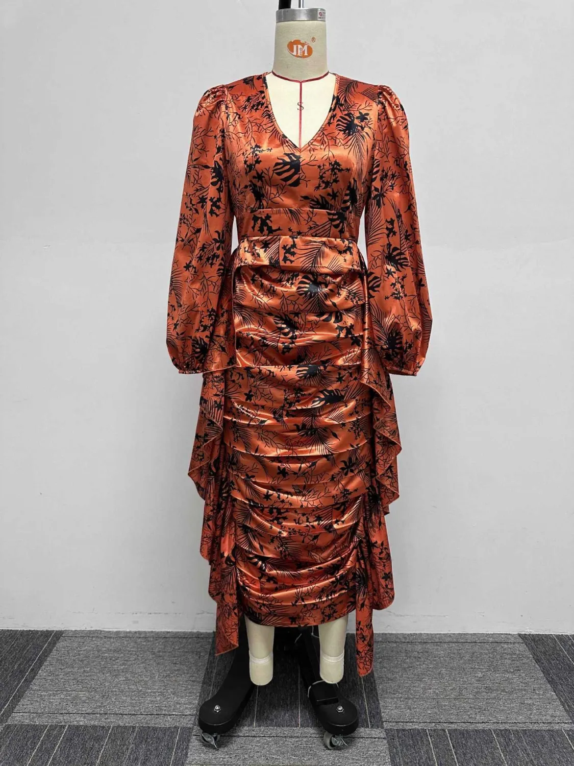 Sexy Printed Ruffled Balloon Sleeve Slim Long Sleeve Bodycon Dress 10 Sexy Printed Ruffled Balloon Sleeve Slim Long Sleeve Bodycon Dress - Image 10