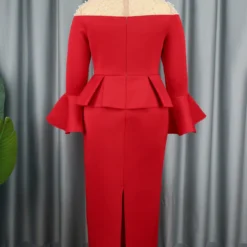 Round Neck See-Through Beaded Flare Sleeve Sexy Peplum Dress -Deals Toggenix Store c7757653c1834af0