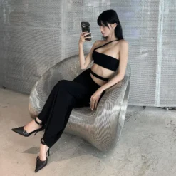 Women Summer Style Slash Shoulder Halter Neck Crop Top And Skirt Two Piece Set -Deals Toggenix Store c890e5c71a467457