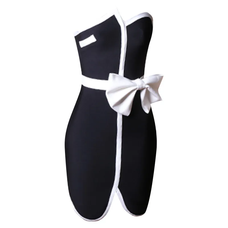 Spring Black And White Patchwork Bow Chic Elegant Low Back Women's Bandage Dress 7 Spring Black And White Patchwork Bow Chic Elegant Low Back Women's Bandage Dress - Image 7