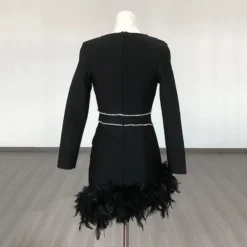 Women French V Neck Patchwork Diamond Long Sleeve Feather Bandage Dress -Deals Toggenix Store c8b2ef1da4eaf39d