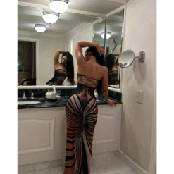 Women Sexy Backless Printed Strapless Slit Lace-Up Dress -Deals Toggenix Store c8f88bf79b508cd3