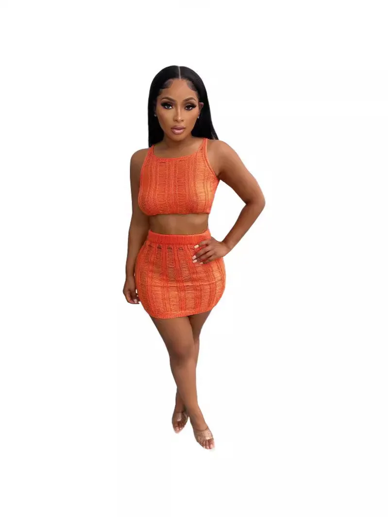 Women Sexy Knitting Hollow Tank Top And Skirt Two-piece Set 15 Women Sexy Knitting Hollow Tank Top And Skirt Two-piece Set - Image 15