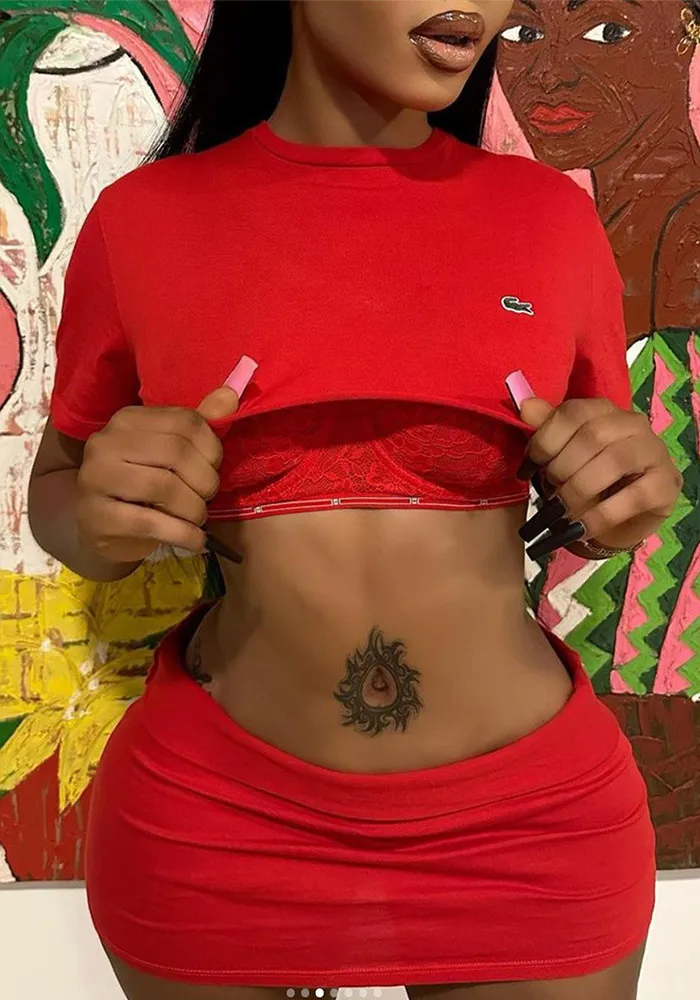 Fashion Sexy Printed T-Shirt Skirt Two Piece Set 3 Fashion Sexy Printed T-Shirt Skirt Two Piece Set - Image 3