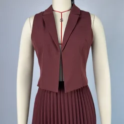 Women's Summer Turndown Collar Vest Top Pleated Skirt Suit -Deals Toggenix Store c99a9d64da5c9815