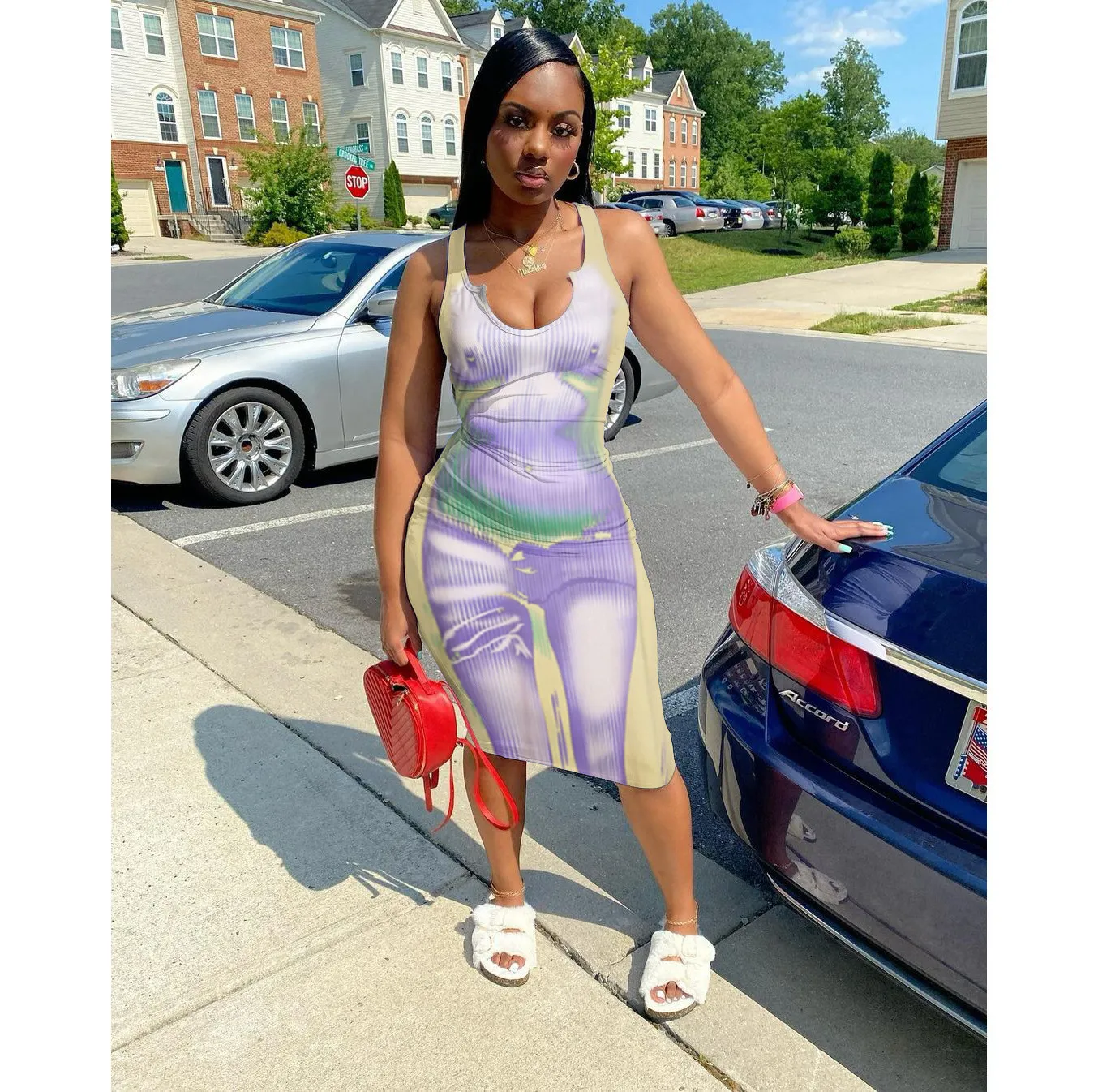 Women's Summer See-Through Sexy Print Dress Women 3 Women's Summer See-Through Sexy Print Dress Women - Image 3